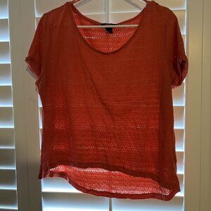H&M Size Large (L) Women's Coral Red Eyelet Short Sleeve T-Shirt Casual Summer T